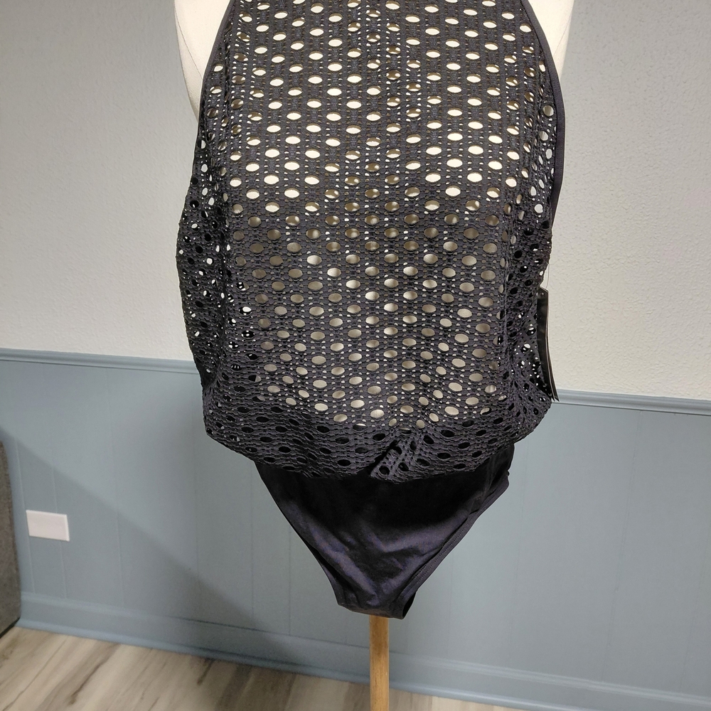 Carmen Marc Valvo Black Mesh Swimsuit